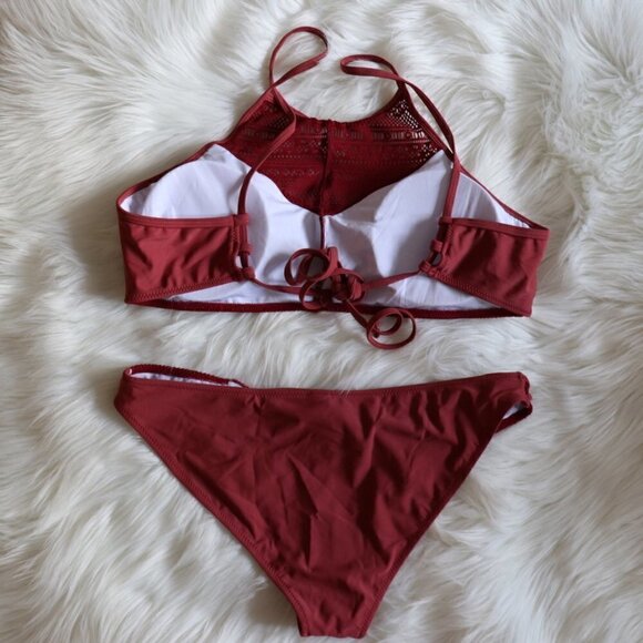 NEW Red Wine Red Lace Crochet Bohemian Boho Bikini Swim Set Size XXL - Picture 5 of 9
